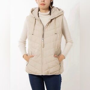 Lauren Ralph Lauren Cream Hooded Puffer Vest Size L Quilted NWOT